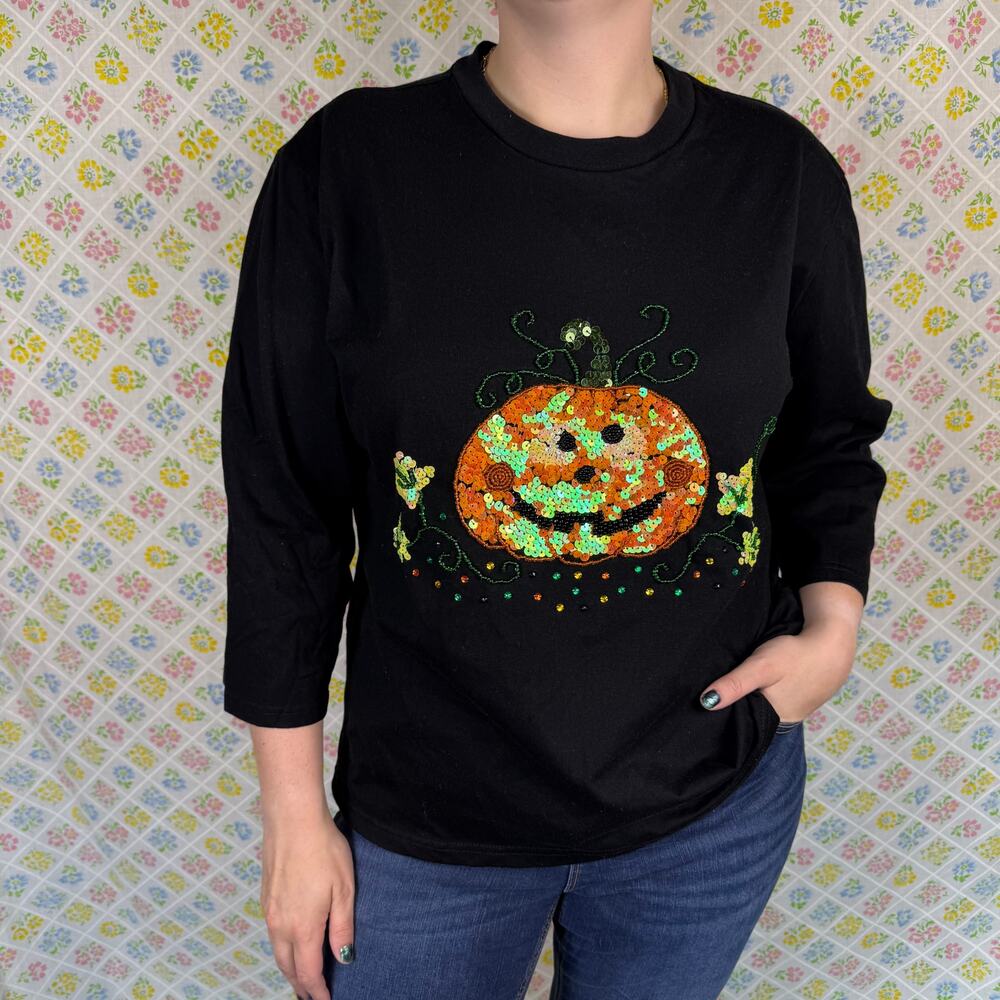 Cre8ions Halloween 3/4 sleeve pumpkin shirt size XXL